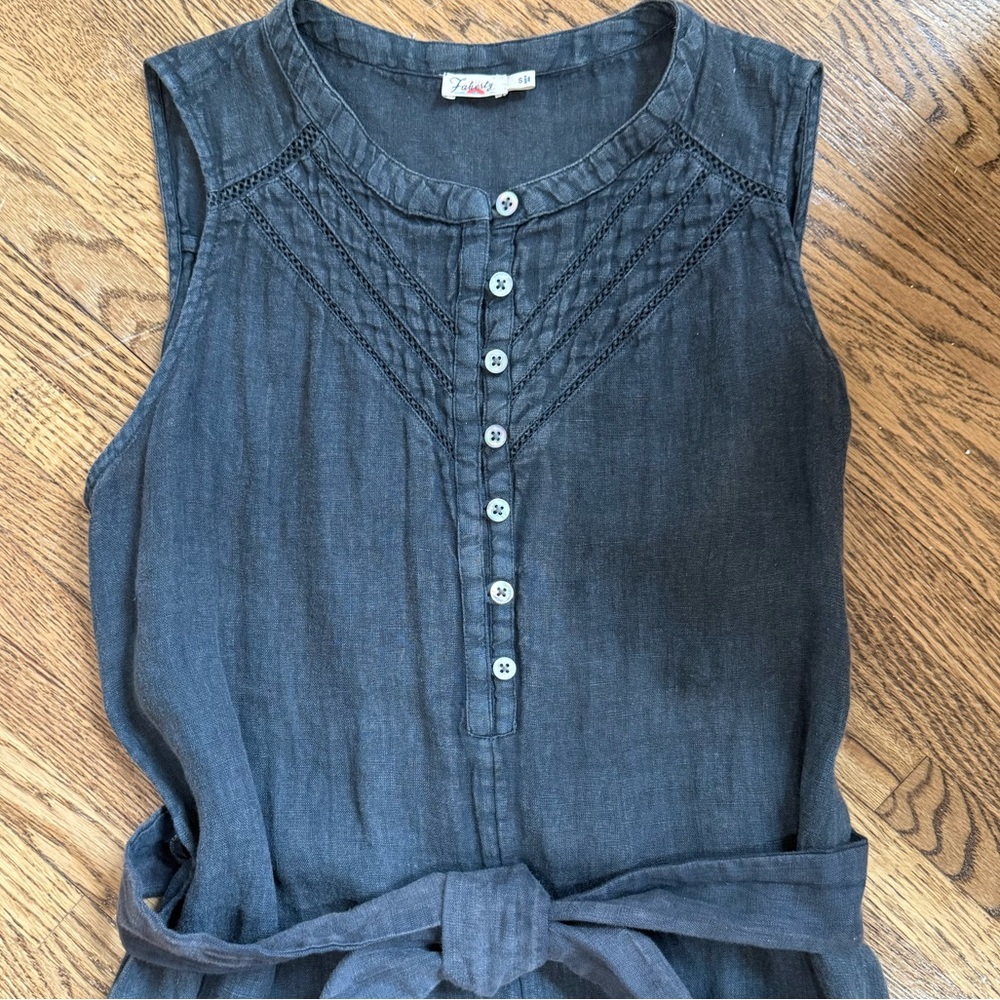 Faherty Hermosa 100% Linen Wide Leg Jumpsuit S Washed Black - Picture 6 of 7